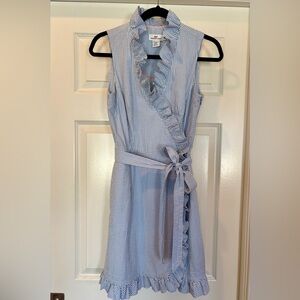 Blue and White Striped Ruffle Wrap Dress